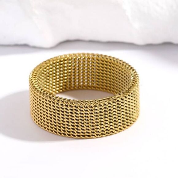 Neutral Style Unisex Gold Tone Titanium Steel Woven Mesh Ring - Picture 2 of 5